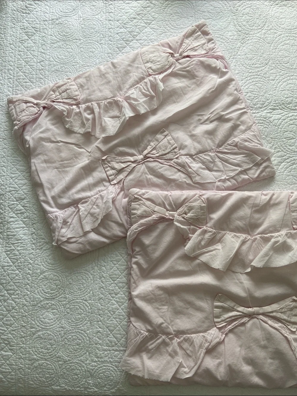 LoveShackFancy Pottery Barn Pale Pink Ruffle Bow Pillowcases Shams (Pair)